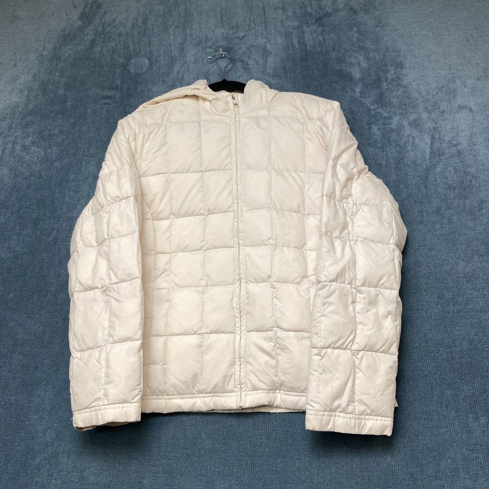Charter Club Down Puffer Jacket Womens Small Ivory Long Sleeve Full Zip Quilted